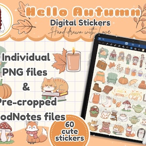Cozy Autumn GoodNotes Digital Stickers, Kawaii Fall Printable Stickers, Hello Autumn PNG Cliparts, Warm and Cozy Digital Planner Stickers