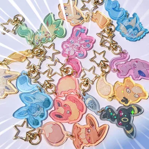 Pokemon Holo Keychains｜Pokemon Gifts｜Pokemon Charm｜Pikachu｜Psyduck｜Eevee｜Vaporeon｜Jolteon｜Flareon｜Umbreon｜Espeon｜Leafeon｜Glaceon｜Sylveon