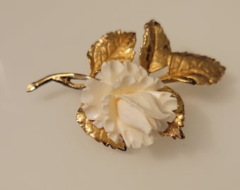 Sterling zilveren NAPIER gesneden Rose Vintage broche, goud Vermeil Sterling zilveren Rose Napier broche