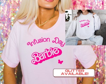 Infusiedag Barbi Unisex T-shirt of sweatshirt met ronde hals, chemotherapie immunotherapie bewustzijn trui met lange mouwen, grappig, aandoening ziekte