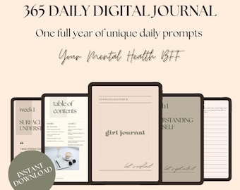 Daily Prompts Digital Journal | Mental Health, Wellness (3 PDF)