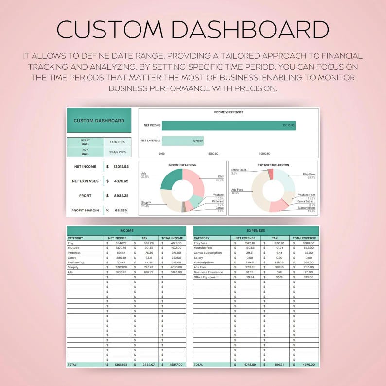 Small Business Bookkeeping Spreadsheet Income Expense Tracker Tax ...
