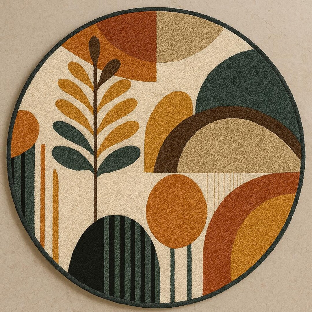 Handmade Abstract Botanical Wool Rug: Round New Zealand Carpet - Etsy