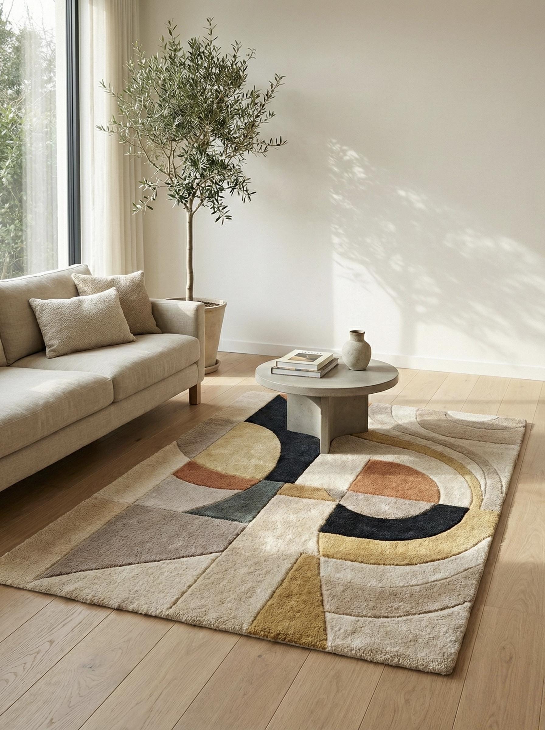 Hand Tufted Wool Area Rug, Mid Century Modern Geometric Design - Etsy