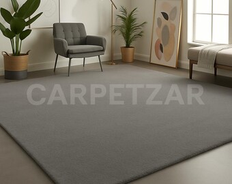 Hand Tufted Wool Rug: Solid Gray, Soft Cut-Pile, Custom Size