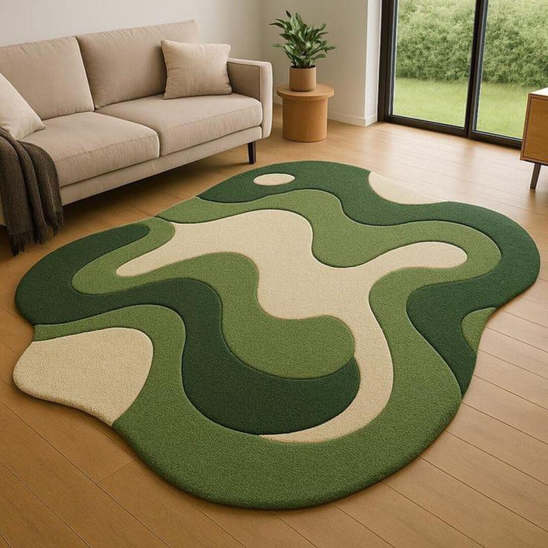 Modern Irregular Rug Hand Tufted Modern Irregular Rug, Organic Shape Carpet for Living Room ...