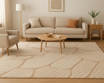 Hand Tufted Wool Area Rug: Beige Stone-Inspired Texture