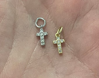 Gold Cross Charms,18K Gold Filled tiny Cross Pendant,CZ Micro Pave Protect Religious Charm Bracelet Necklace for DIY Jewelry Making Supply