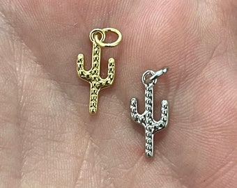 Gold Kaktus Charms, 18K Gold gefüllter Kaktus Anhänger, Silber Wüste Charm Armband Halskette für DIY Schmuckherstellung