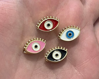 Gold Evil Eye Beads Charms,18K Gold Filled Evil Eye Pendant, Enamel Evil eye spacer Charm Bracelet Necklace for DIY Jewelry Making Supply