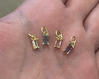 18K Gold tiny baguette crystal charm for necklace, bracelet, jewellery making supply