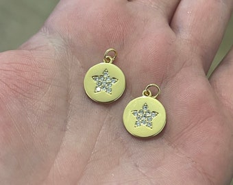Breloques étoile en or, pendentif étoile micro pavé CZ rempli d'or 18 carats, collier bracelet à breloques étoile pièce ronde pour la fabrication de bijoux à bricoler soi-même