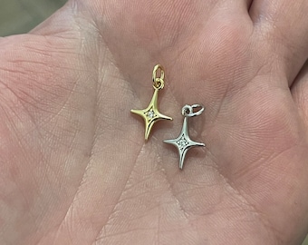 Gold Star Charms,18K Gold Filled Starburst Pendant,CZ Black North Star Charm Bracelet Necklace for DIY Jewelry Making Supply