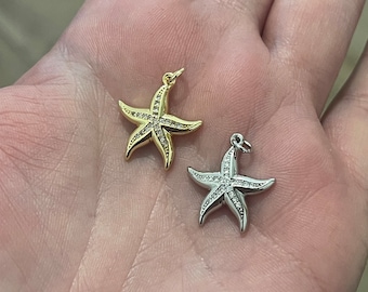 Gold Starfish Charms,18K Gold Filled Sea star Pendant,Starfish Charm Bracelet Necklace for DIY Jewelry Making Supply