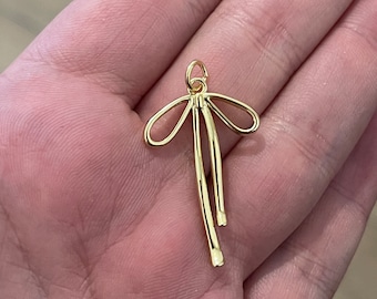 18K Gold Bow pendant, Gold ribbon charm for necklace, bracelet making, necklace Jewelry Making Supply