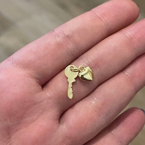 18K Gold key and heart Pendant,Dainty key Charm for Jewelry Making Supply