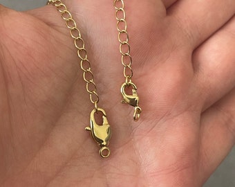 18K Gold Filled Chain Extender for Necklace Bracelet Supply Component Findings Extenders Lobster Claw Clasps with Gold Extender Chain