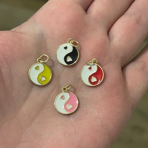 Gold Yin Yang Charms,18K Gold Filled Round Pendant,Enamel Yin Yang Charm Bracelet Necklace for DIY Jewelry Making Supply