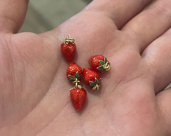 18K Gold strawberry charm, dainty red strawberry fruit pendants for jewellery making