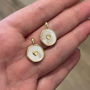 Gold Heart pendant, mother of pearl pendant for jewelry making