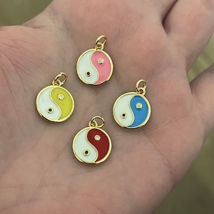 Gold Yin Yang Charms,18K Gold Filled Round Pendant,Enamel Yin Yang Charm Bracelet Necklace for DIY Jewelry Making Supply