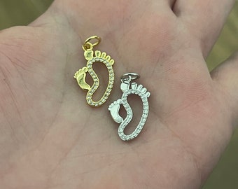 Gold Foot Charms,18K Gold Filled Foot Pendant,Baby Charm Bracelet Necklace for DIY Jewelry Making Supply