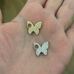 Gold Butterfly Charm,18K Gold Filled Cubic Zirconia Butterfly Pendant,Silver Butterfly Charm Bracelet Necklace for DIY Jewelry Making Supply