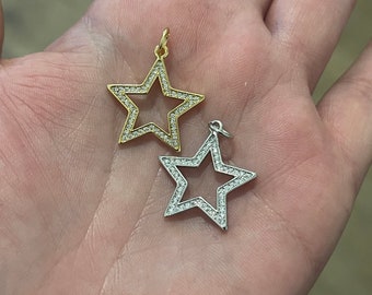 18K Gold Filled Star Pendant,CZ Star Charm Bracelet Necklace for DIY Jewelry Making Supply