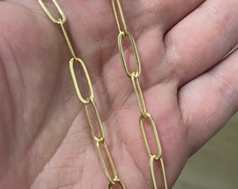 Gold paperclip chain, 18K gold paperclip chain for jewelry making, loose small paperclip chain