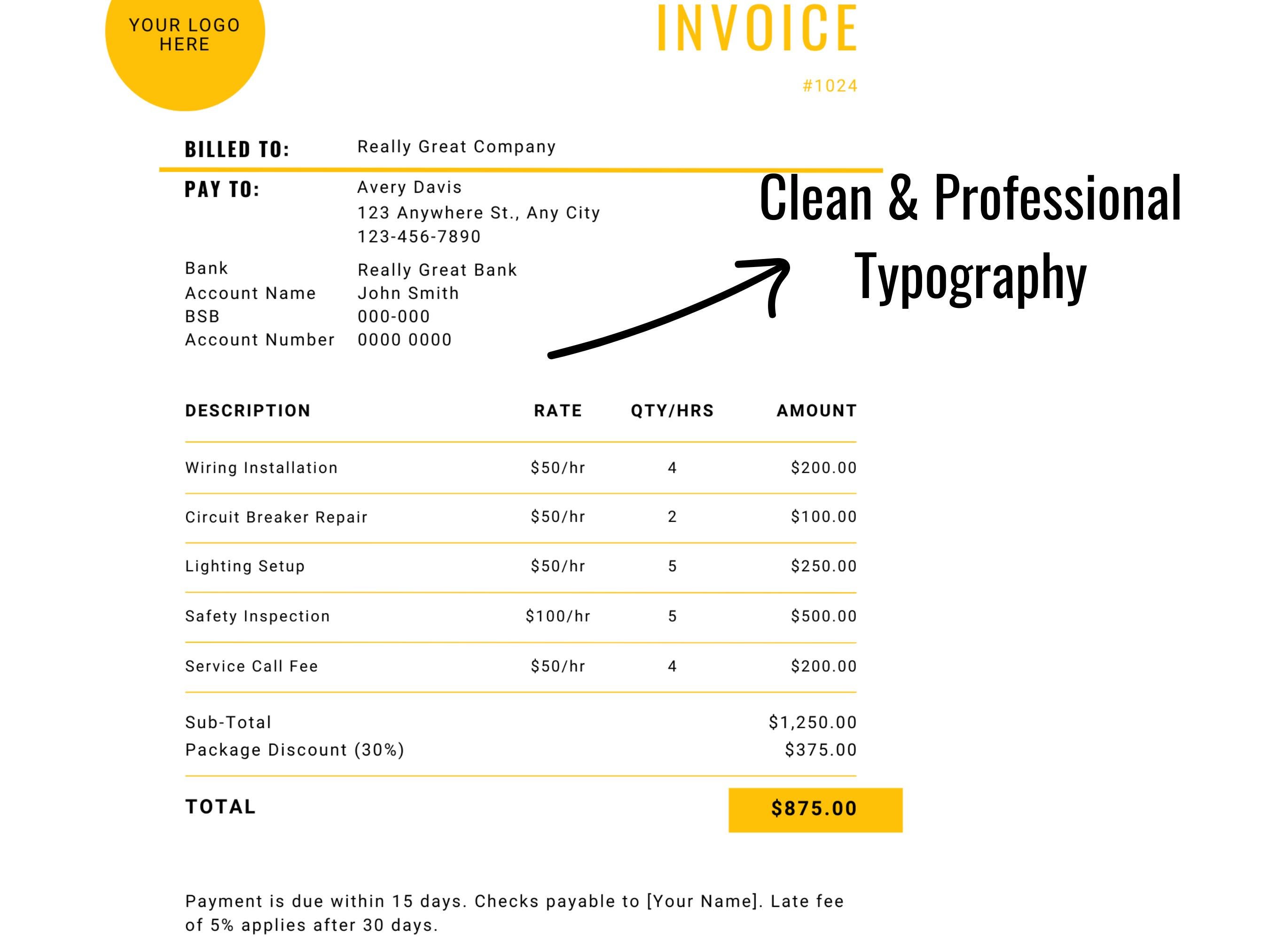 Electrician Invoice Template | Editable Canva Electrical Contractor ...