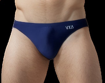 VXA Men's Swim Brief, Racer Cut Swim Trunk, Low Rise Bathing Suit, Unlined Flat Front Swimsuit with drawcord, Low Rise, Narrow Sides, S-XXL