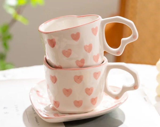 IMPERFECT Heartshaped Tea Cups & Saucers W Minor Imperfections Bulk