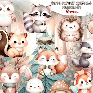 Lindos animales del bosque PNG, imágenes prediseñadas de animales del bosque PNG, adorables animales del bosque para proyectos creativos, divertidas criaturas del bosque para niños