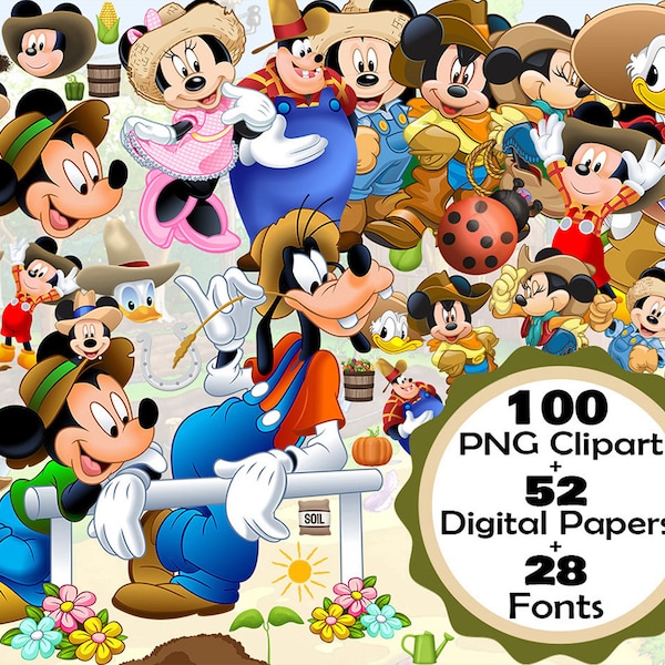 Farmer clipart bundle, Mickey Farmer sublimation Bundle, Farmer Mickey PNGs Bundle, Instant digital Download, Farmer birthday decor