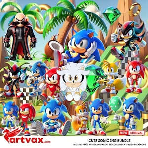 Cute Sonic PNG Bundle, the Hedgehog Clipart, 3d Gaming Party Decorations, Sonic & Friends Shadow the Hedgehog, Knuckles, Miles