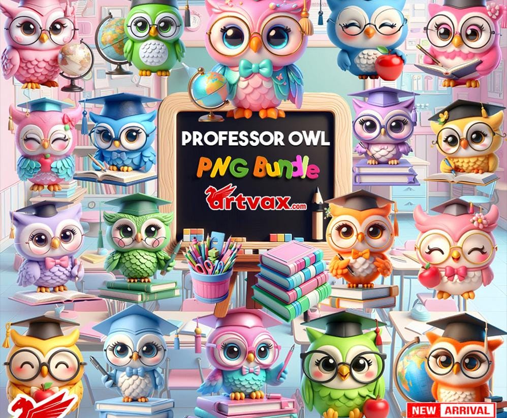 Professor Owl 3D PNG Bundle, Cute Graduation Owl Clipart