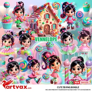 かわいい 3D ヴァネロペ PNG バンドル | カップケーキとジンジャーブレッド ハウスのキャンディランド クリップアート | 3D ヴァネロペ クリップアート、キャンディ png