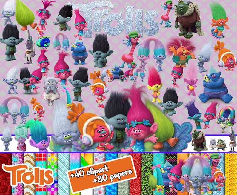 Trolls Clipart, Trolls PNG Bundle, Trolls Characters PNG Clipart for Birthday Party Decoration ...