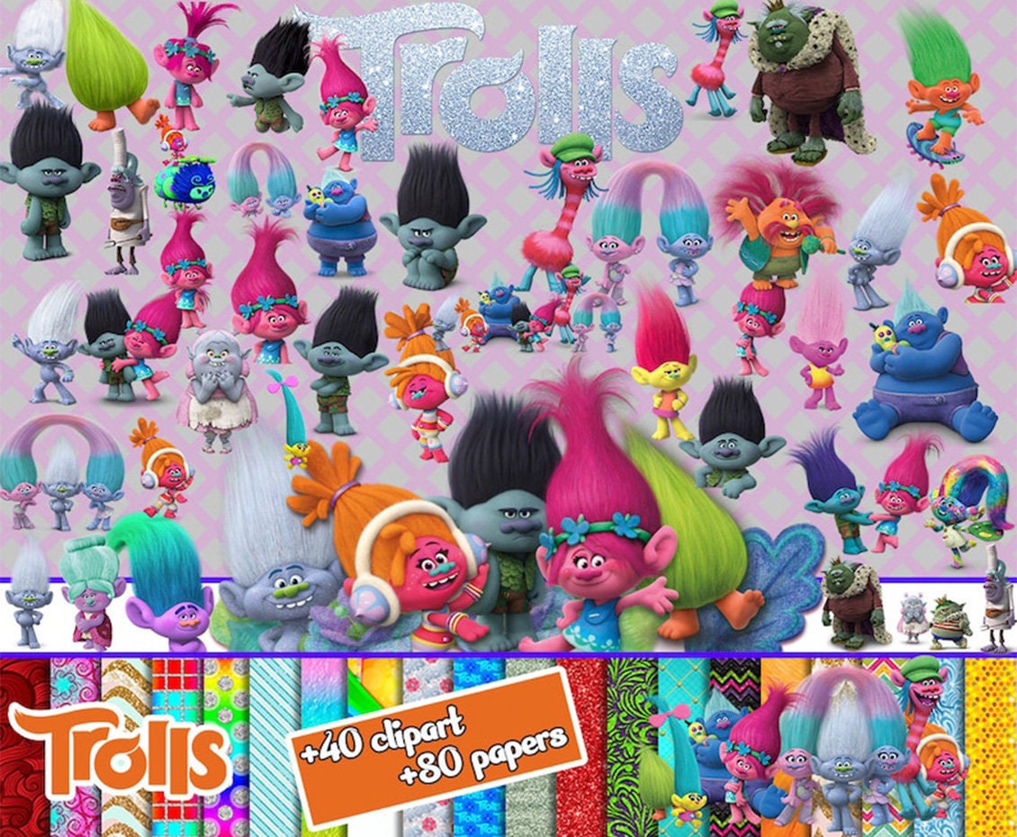 Trolls ClipArt, Trolls PNG bundle, Trolls Characters PNG clipart for birthday party decoration, Trolls Printable png decor, Trolls bundle