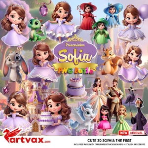 Cute Sophia the First PNG Bundle | Princess Sofia Digital Clipart | Fairy Tale Sublimation, Instant Download