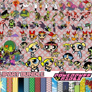 Powerpuff Girls Clipart, PNG-Bundle, Powerpuff Girls Dekor, Geburtstagseinladung, Powerpuff Girl Sublimation Pngs