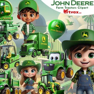 Paquete de imágenes prediseñadas de tractores agrícolas lindos, paquete PNG inspirado en John Deere, diseño de sublimación de tractor imprimible, vehículos agrícolas PNG