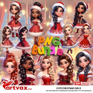 Cute Christmas Girls PNG Bundle | Festive Santa Girls Clipart for Holiday Crafts, Cute Holiday Christmas Girls 3D PNG