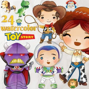 Lindo clipart de Toy Story en acuarela, woody png, buzz lightyear, acuarela toystory