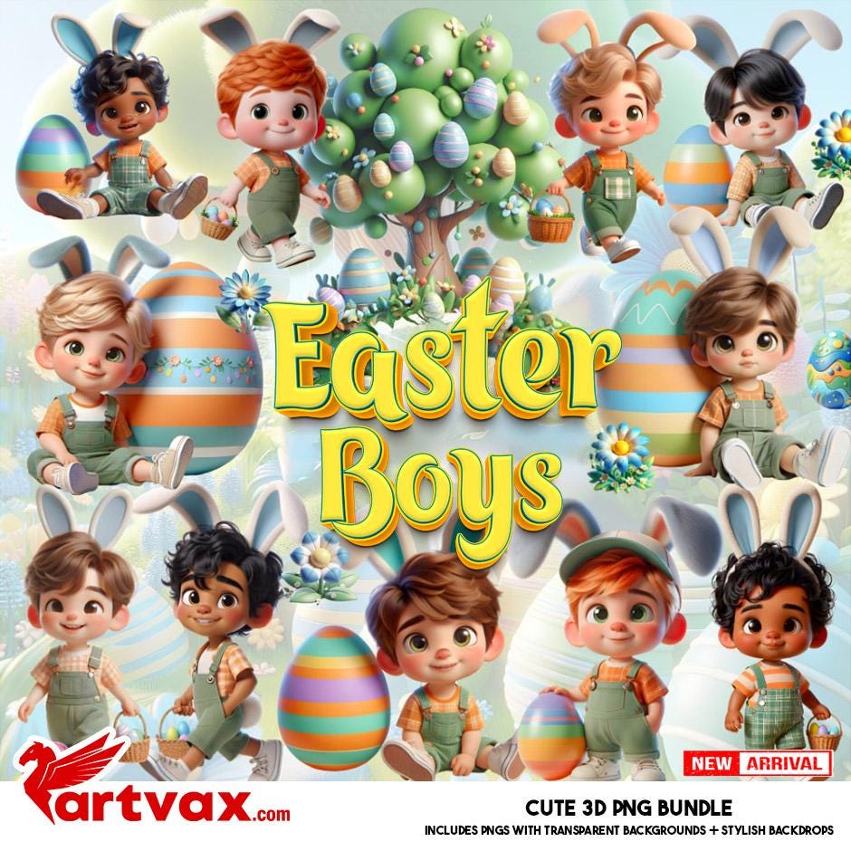 Osterjungen PNG, süße Ostern Clipart, Hasenohren PNG, Frühling Junge PNG, Osterkinder Sublimation, digitale Osterkunst, süßer Hase Png
