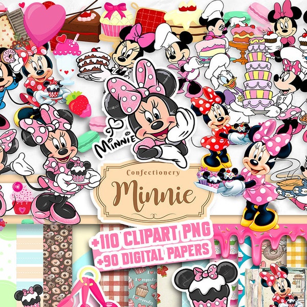 Confectioner Minnie png bundle, cartoon Bakeries Minnie Clipart Bundle, Sweet Treat Graphics, Pastry Printables, Minnie Birthday,