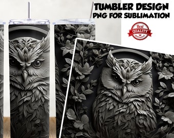 OWL tumbler png, Black OWL 20oz Skinny Tumbler Sublimation Designs Tumbler, 3D Black Owl Tumbler Wrap