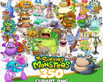 My Singing Cute Monsters clipart, Monster Cake Topper png, Digital File, Printable, Regular Monsters Birthday png, Monster Birthday png