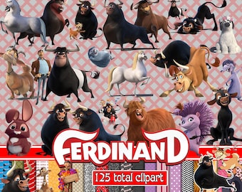 Lot de cliparts Ferdinand, Ferdinand le taureau png, anniversaire de film, sublimation clipart taureau png