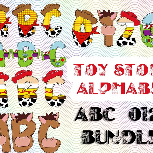 Toy Story Mixed Alphabet, Toy Story Font png, Toy Story Alphabet png, Toy Story tshirt font, birthday party, cake topper